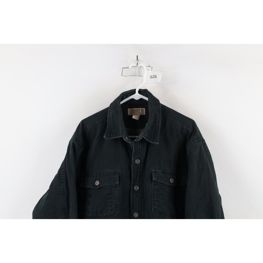 Duluth Trading Co Mens Large Distressed Fleece Lined Canvas Button Shirt Jacket - Picture 2 of 16